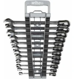 Wiha Ringratschen-Gabelschlüssel Set 12-tlg. Umschaltbar Inkl. Halter (44661)