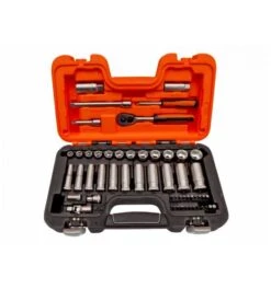 Bahco 1/4"- Und 3/8"-Steckschlüssel-Satz, Metrisch, Sechskant, Lange Ausführung, Inklusive Knarre - 53-tlg.