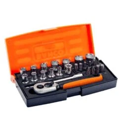 Bahco 1/4"-Steckschlüssel-Satz, Metrisch, Sechskant inklusive Schraubendreher-Bits Mit Bithalter - 25-tlg.