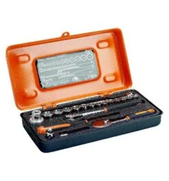 Bahco 1/4" Steckschlüssel-Satz, Metrisch, Sechskantprofil, Inklusive Birnenförmiger Umschaltknarre/Adapter - 21-tlg.