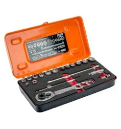 Bahco 1/4" Steckschlüssel-Satz, Zoll, Sechskant, inklusive Umschaltknarre Für Kältetechnik - 12-tlg.