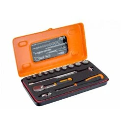 Bahco 1/4" Steckschlüssel-Satz, Metrisch, Zwölfkant, Inklusive Birnenförmiger Umschaltknarre - 15-tlg.