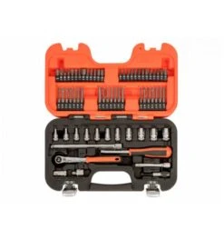 Bahco Satz 1/4"-Steckschlüsseleinsätze, Metrisch, Sechskantprofil, Vierkantantrieb, Inklusive Umschaltknarre Schlanker Kopf - 65-tlg.