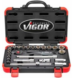 VIGOR Steckschlüssel Satz, Vierkant Hohl 12,5 Mm (1/2"), Außen Sechskant Profil, 10 - 32, Anzahl Werkzeuge: 25 -Werabahco Verkaufe steckschluesselgarnitur vigor 1270722 czm