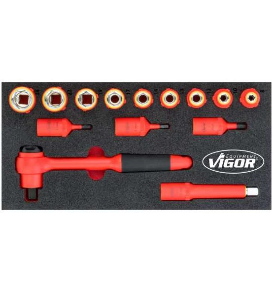 VIGOR VDE Steckschlüssel Satz, Vierkant Hohl 12,5 Mm (1/2"), Außen Sechskant Profil, Innen Sechskant Profil, 5 - 24, Anzahl Werkzeuge: 14, 2K Weichsch 3 VIGOR VDE Steckschlüssel Satz, Vierkant Hohl 12,5 Mm (1/2"), Außen Sechskant Profil, Innen Sechskant Profil, 5 - 24, Anzahl Werkzeuge: 14, 2K Weichsch